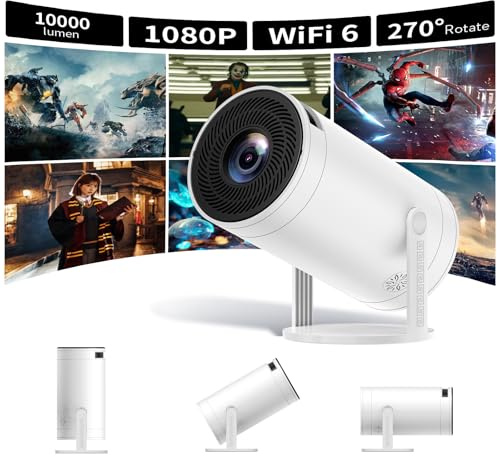 Beamer,Mini Projektor mit WiFi und Bluetooth 4K CWOWDEFU,270°Verstellbarer Ständer,Outdoor Portable Movie Beamer,Home Theater,Native 1080P Full HD Projektor mit Lautsprecher,Android TV/HDMI,USB