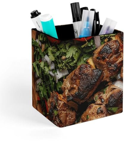 QWJKM Stifthalter für den Schreibtisch, Kebab auf Holzplatte, Stifthalter, niedlicher Bleistiftbecher, Make-up-Pinselhalter für Damen und Herren, Schreibtisch-Aufbewahrung, Stift-Organizer für