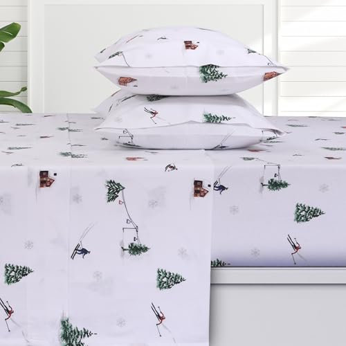 Tribeca Living Bedrucktes Flanell-Bettwäsche-Set, superweich, 100% Baumwolle, extra Tiefe Tasche, ausgestattet mit übergroßen Flachbetten, Aspen