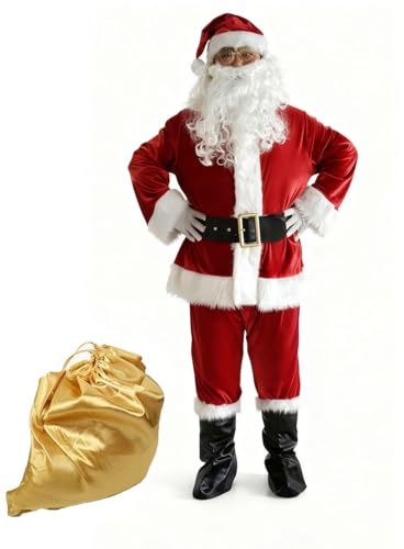 Blucielo Weihnachtsmann Kostüm komplett Deluxe, Nikolauskostüm Santa Claus-Erwachsenenkostüm für Weihnachten - Kostüm für Nikolaus Herren & Erwachsene (XL)