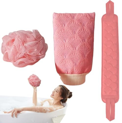 Waschhandschuhe Set für Rückenschrubber Waschhandschuhe Set | Rückenschrubber 3X Rückenreinigung | Rückenreiniger für Damen und Herren Badegerät Set Körperpeeling für die Reinigung p