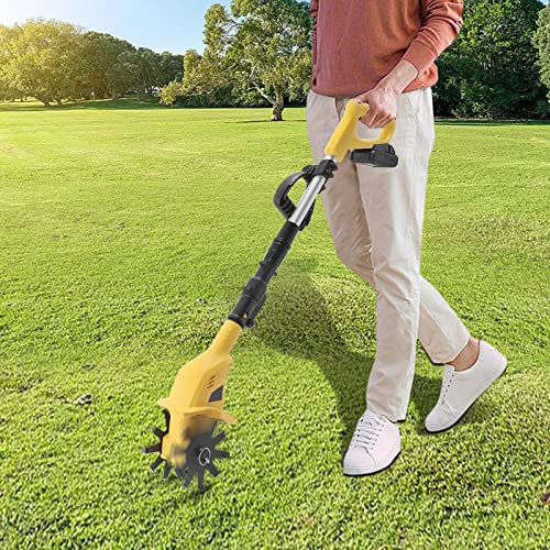 TONFEION Motorhacke, Gartenfräse Akku 20V, Gartenhacke, Bodenhacke, Elektro-Bodenhacke mit 10cm Arbeitsbreite,17 cm Arbeitstiefe, Verstellbarer Zusatzgriff, für Pflügen Wenden des Bodens Usw