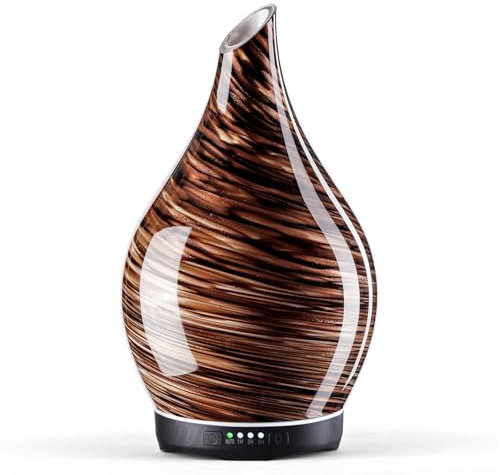 Porseme Aroma Diffuser 280ml, Handgeblasen Glas Diffuser für Ätherische Öle, Luftbefeuchter Ultraschall Cool Mist Leise,7 Arten LED Lichtfarben,Auto Power-Off,BPA Frei für Wohnung mit Timer