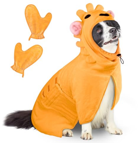 Hundebademantel Schnell Trocknend Badetuch aus Mikrofaser, Bibykivn Einstellbar Hundehandtuch mit Klettverschluss, Saugfähiger Hunde Bademantel mit Hut für Mittlere Kleine Hunde (Orange, M)
