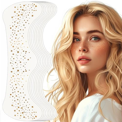 Auiremrti 10 Stück Glitzer Sommersprossen Make-up Patches,Glitzer Gesicht Sommersprossen Tattoo,Wasserfeste Goldene Funkelnde Temporäre Tattoos,Festival Freckles,Für Party,Festival,Aufführungen