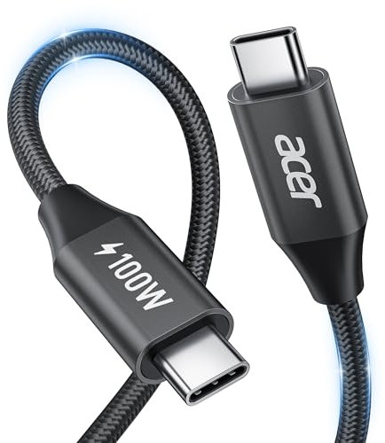 acer Câble USB C 100W 3M, Cable USB C vers USB C Charge rapid, Chargeur Type C Nylon Tressé Compatible avec iPhone 16 15 Samsung S23 Ultra iPad Air MacBook Pro Google Pixel 7 Switch etc.