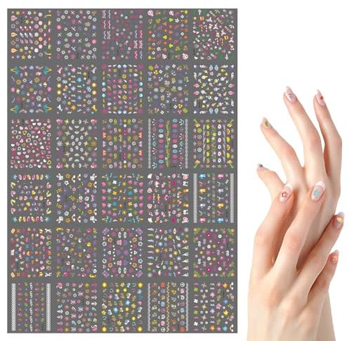 Cute Nail Stickers for Kids, 30 pcs Non Repeating Sheets Self-Adhesive Stickers Kit - Leaves, Flowers, Animals, Fruits, etc, for Women, Girls and Kids