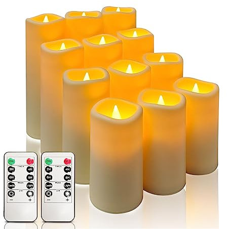 Abrief 12 Stück LED Kerzen,mit Fernbedienung Timer Funktion LED-Stumpenkerzen,Flammenlose Kerzen mit 10-Tasten-Fernbedienung und Zyklus 24 Stunden Timer