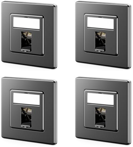 deleyCON 4x Toma de Red CAT7 1 Puerto LAN Caja de Empalme Toma de Datos Empotrada + 4x Módulo Keystone CAT 7 Salida en Ángulo de 45° RJ45 Cable de Conexión de Red DSL Cable de Instalación - Negro