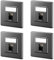 deleyCON 4x CAT7 Prise Réseau 1 Port LAN Prise de Raccordement Prise de Données Encastrée + 4x CAT 7 Keystone Modul 45° Sortie Coudée RJ45 Câble Patch Réseau DSL Câble de Pose - Noir