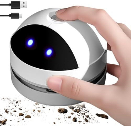 SPORWAY Mini Aspirapolvere da Tavolo: Portatili Aspirabriciole da Tavolo, Robot Aspirapolvere da Tavolo, USB Ricaricabile Mini Aspirapolvere da Scrivania per Casa, Scuola, Ufficio, Tastiera (Bianco-2)