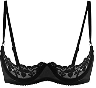 YOOJIA Womens Floral Lace Underwire Push Up Shelf Bra Sheer Unlined 1/4 Cup Balconette Demi Bra Tops Black 5XL