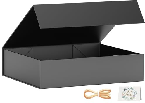 1 Pack Gift Boxes, 30 x 20 x 7.6 cm Gift Boxes for Presents with Lids Magnetic Closure Rectangle Collapsible for Groomsman Proposal Box, Wedding, Christmas, Halloween, Birthday Gift (Black)