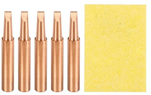 sourcing map 5 Pcs 900M Soldering Iron Tips Copper Non-Magnetic Welding Head with Cleaning Sponge Pad Replacement for Solder Station Tip (900M-T-3.2D)