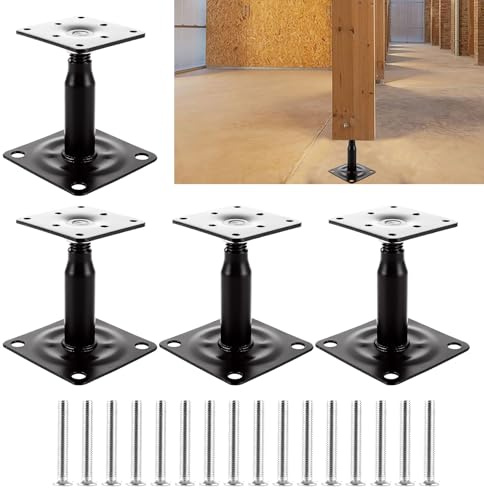 FWEEK 4 Stück Verstellbare Pfostenträger, Schwarz, 150–190 mm für Pergolen | Verzinkte Stützenfüße mit Schrauben für Carports, Unterstände und Bauprojekte