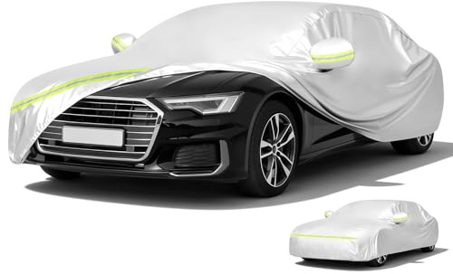 AOOSA Auto Abdeckplane, Wetterfeste UV-Schutz Sonne Schnee, Staubdicht Wasserdicht Autoabdeckung für Sommer & Winter, Auto Abdeckplane Vollgarage Outdoor Indoor, 430 × 180 × 150 cm Silber