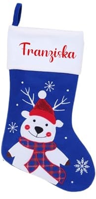 minimutz Nikolausstrumpf mit Namen Kinder - personalisierter Weihnachtsstrumpf zum Aufhängen & Befüllen - Nikolausstiefel grün rot 45cm (Rentier (blau))