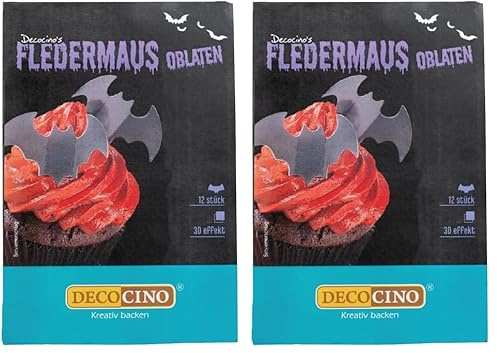 DECOCINO Halloween Oblaten Fledermäuse mit 3D-Effekt (12 Stk.) – Torten-Deko Kuchen-Deko Muffin-Deko Cupcake-Deko – Halloween-Deko aus Esspapier (Packung mit 2)