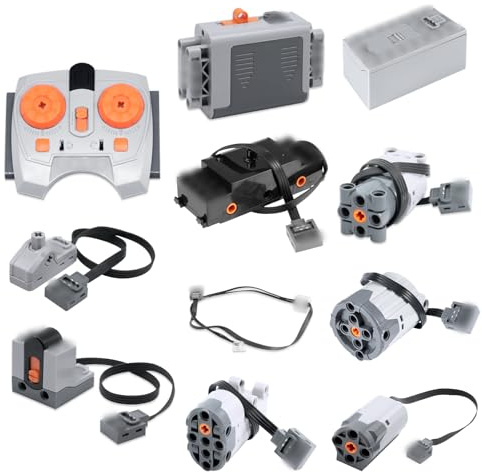 Power Functions Motor Set RUIZHI 11-teiliges elektrisches Motoren Set mit XL/L/M-Motor, Servomotoren, Traktionsmotor,2,4G-Fernbedienung,Batteriebox,LED-Lichtkabel,Leistungssteuerungsschalter,Empfänger