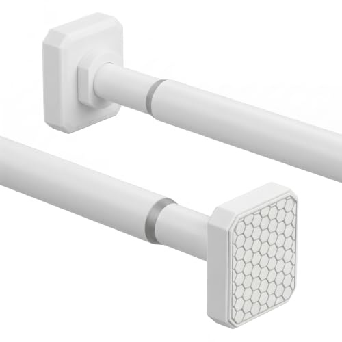 Teleskopstange Verstellbare Gardinenstange, Edelstahl, Ohne Bohren, für Badezimmer, Schlafzimmer, Küche, Wohnzimmer, Kleiderschrank (Weiß, 65-170cm)