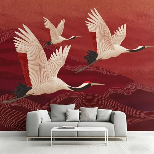 kfjhgbdshhj Japanese Wallpaper, red and White, Asian Japanese Crane Photo Wallpaper for Bedroom or Living Room, Non-Woven Wallpaper, wall Decoration, Patterned Wallpaper, 430cm x 300cm