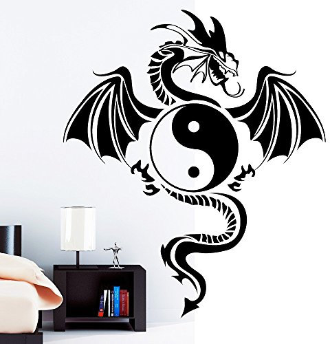 Wandtattoo-Loft Tribal Zeichen Yin Yang Drache - Wandtattoo / 49 Farben / 3 Größen/Wandaufkleber/Wandsticker/schwarz / 35 x 41 cm (B x H)