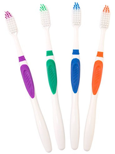 Lantelme 4 Stück Zahnbürsten Set mit weichen Borsten für Sanfte Reinigung der Zähne und Zahnfleisch | Farben Grün Violett Orange Blau | Handzahnbürsten ideal für Erwachsene und Kinder
