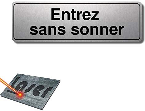 Plaque gravée autocollante 13x4cm Entrez sans sonner fond Alu brossé