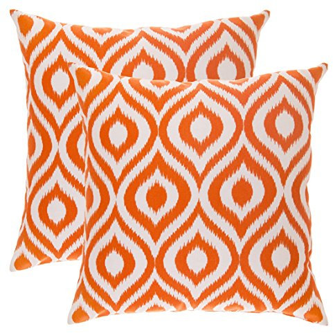 TreeWool Dekorativer Kissenbezug (45 x 45 cm, Orange) Ikat Ogee Design 100% Baumwolle (2er Pack)
