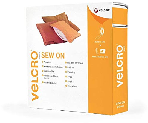VELCRO Brand | Sew on Fabric Tape | Cut-to-Length Strong Hook & Loop Self Adhesive Tape Perfect for Crafting, Clothing Repairs & Hemming | White | 20mm x 10m