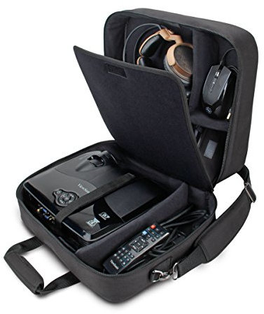 USA Gear Projector Case - Projector Bag Compatible with DBPOWER, ViewSonic PJD5134, Dr. J HI-04, PVO Portable Projector and More Movie Projector - Scratch Resistant & Customizable Interior (Black)