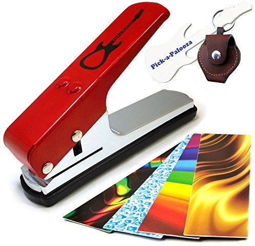 pick-a-palooza ® DIY Guitar Pick Punch – Die Premium Gitarre Plektrum-Hersteller und eine Leder Schlüsselanhänger Plektrum Halter Geschenkset rot