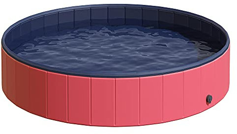 PawHut Piscina Vasca da Bagno Portatile Pieghevole per Cani Animali Domestici in PVC Rosso Φ160 x 30cm