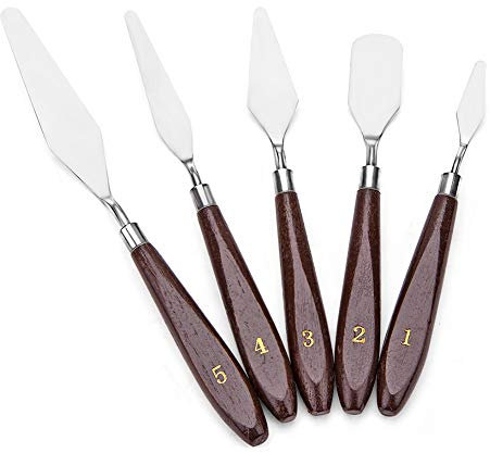 JZK 5x cuchillos de paleta para pintura al óleo de acero inoxidable, mango de madera