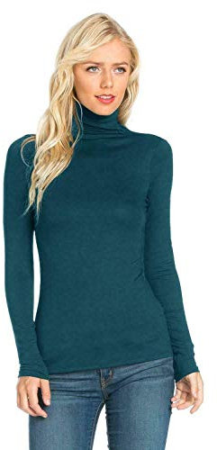 Candid Styles Womens Ladies Polo Roll Neck Long Sleeve Turtle Neck Plain Jumper Top 8 26, M/L 12-14, Teal…