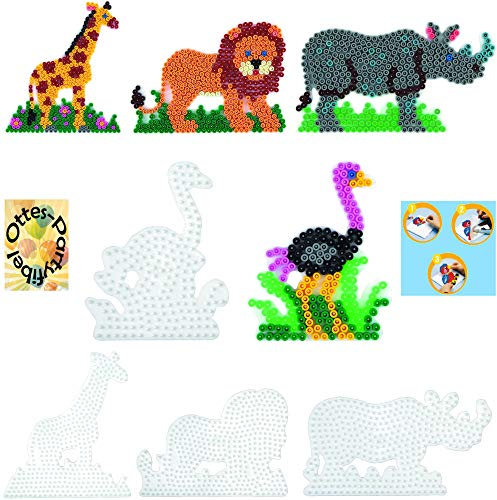 HHO HAMA Bügelperlen-Bastel-Set midi-Stift-Platten-Set midi Giraffe + Nashorn + Strauß + Löwe #9