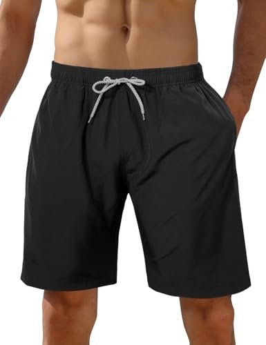 iCKER Herren Shorts Badehose Badeshorts Strand Shorts Beach Shorts Board Shorts Schnelltrocknend für Sommer,Schwarz-S3,XL