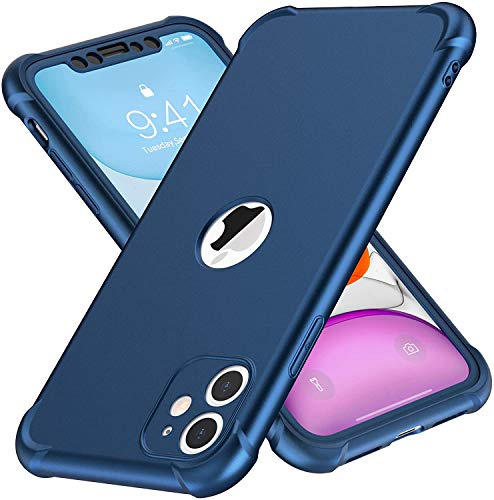ORETECH für iPhone 11 Hülle Silikon mit Schutzfolie,Blau | Militärschutz Stoßfest Kratzfest Handyhülle für iPhone 11, Vollständiger Kameraschutz, Vorne und Hinten Schutz Case
