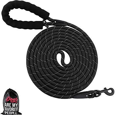 Plutus Pet Long Rope Dog Lead - Comfortable Padded Handle, Reflective Nylon Heavy Duty Rope - 4.5m, 6m, 9m for Small to Large Dogs (Black)