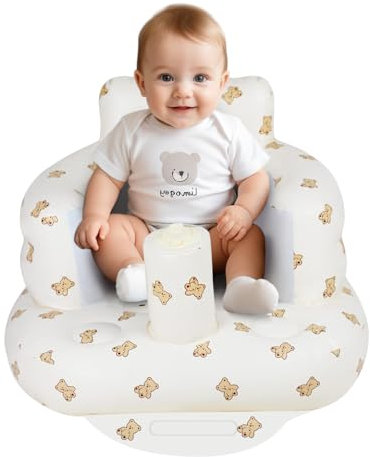 AirSwim Inflatable Baby Chair, Inflatable Baby Seat for Babies 3 Months and Up, Summer Blow Up Chair with Built in Air Pump, Infant Floor Sofa for Learning to Sit, Palying, Camping, Bear