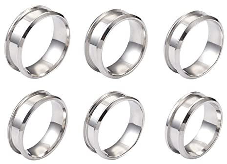 PandaHall 6 Stücke Edelstahl Ringe 17mm-22mm Runde Rillen Ringe für Schmuckherstellung Männer Frauen Edelstahlfarben