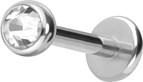 PIERCINGLINE Chirurgenstahl Labret Stecker KRISTALL Piercing Lippe Ohr Nase Silberfarben 2,5 x 1,2 x 10 mm