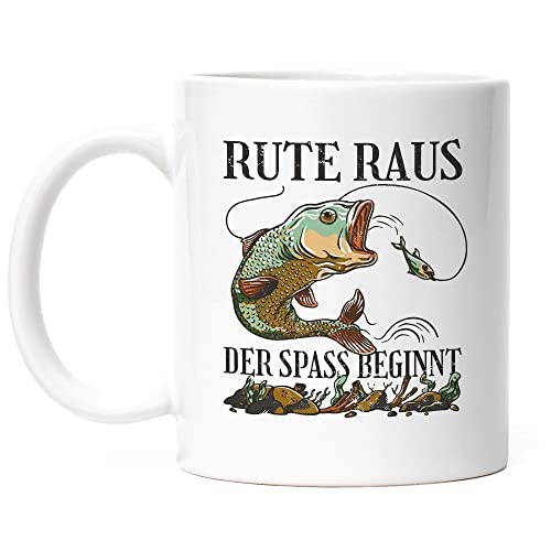 Hey!Print Rute Raus Der Spaß Beginnt Tasse Angler Angeln Fische Angelzubehör Geschenkidee