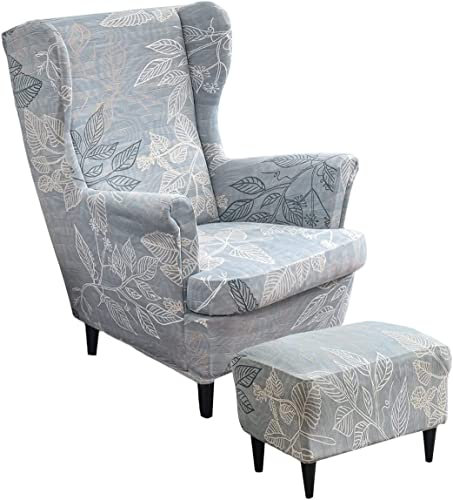 AQIGR 2 Teilig Ohrensessel Überzug Mit Ottomane Schonbezug Stretch Sessel Überwürfe Ohrensesselbezüge Bezug Sesselhusse Tiger Stuhlbezug (Color : #25)