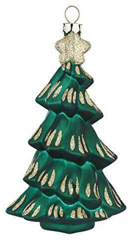 Christbaumschmuck Glas 9cm Weihnachtsbaum mit Glitzer Weihnachtskugeln Tannenbaum grün Gold