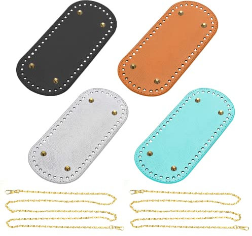 QINERSAW 4 Farben Ovale Ledergrundplatte Taschenboden 2 Stück 120cm Handtasche Kette Metall Schulterriemen Kettenriemen DIY Leder Taschenboden zum Häkeln für DIY Handtasche Taschen Strickbeutel