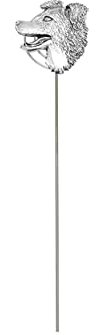 pp-d16 Border Collie Dog Head English pewter on a METAL ornamental flowerbed garden memorial plant window box sign stake gfass