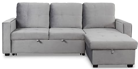 Menzzo Delacroix Ecksofa, ausziehbar, modern, Velours, silberfarben