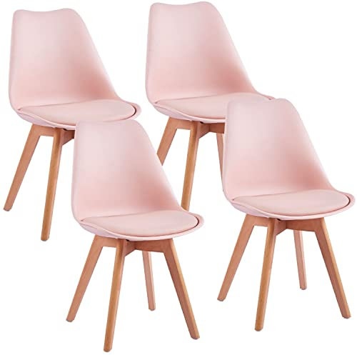 Brigros WeHome - Set 4 Sedie Candice, Sedie Sala Da Pranzo O Ufficio, Sedia Ergonomica, Seduta Imbottita Con Cuscino In Similpelle, Sedie Camera, Piedi In Legno Di Faggio, Arredamento Casa (Pink)