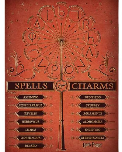 Harry Potter Spell & Charms Kunstdruck auf Leinwand, 60 x 80 cm, Orange / Schwarz